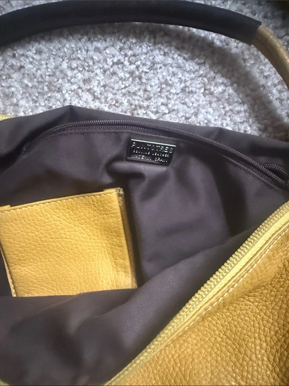 Yellow Pebbled Leather Shoulder Bag with Silver Rings